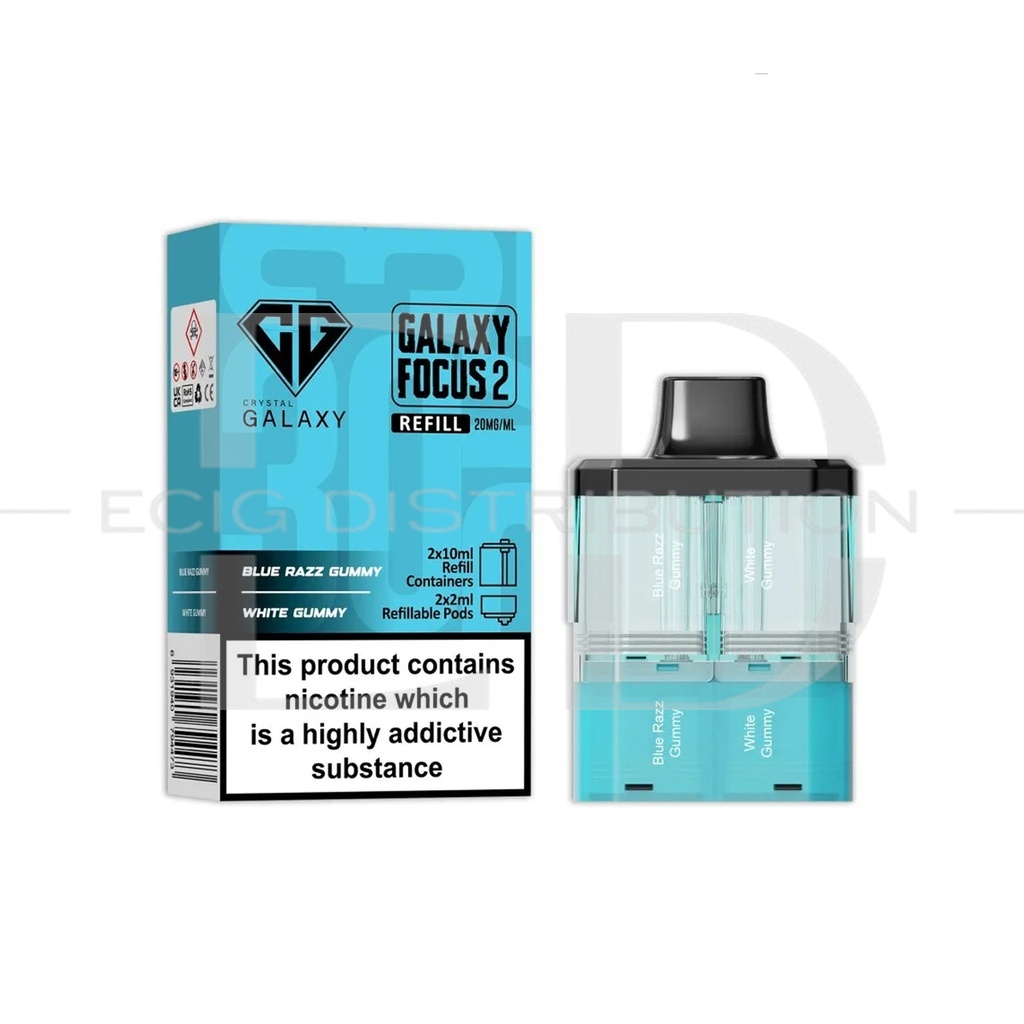 Crystal Galaxy Focus 2 30K Refillable Pod - Blue Razz Gummy / White Gummy 20MG