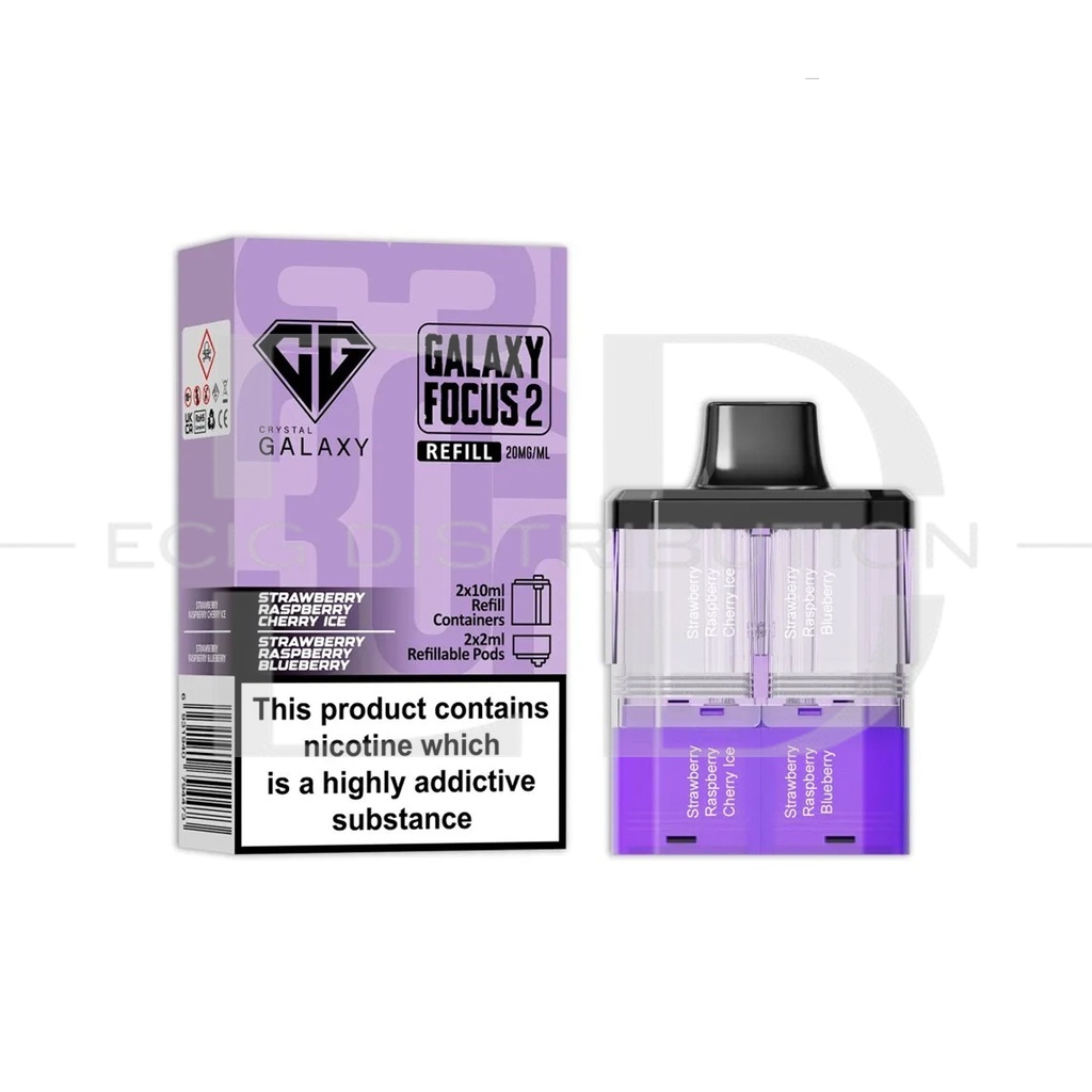 Crystal Galaxy Focus 2 30K Refillable Pod - Strawberry Raspberry Cherry Ice / Strawberry Raspberry Blueberry 20MG
