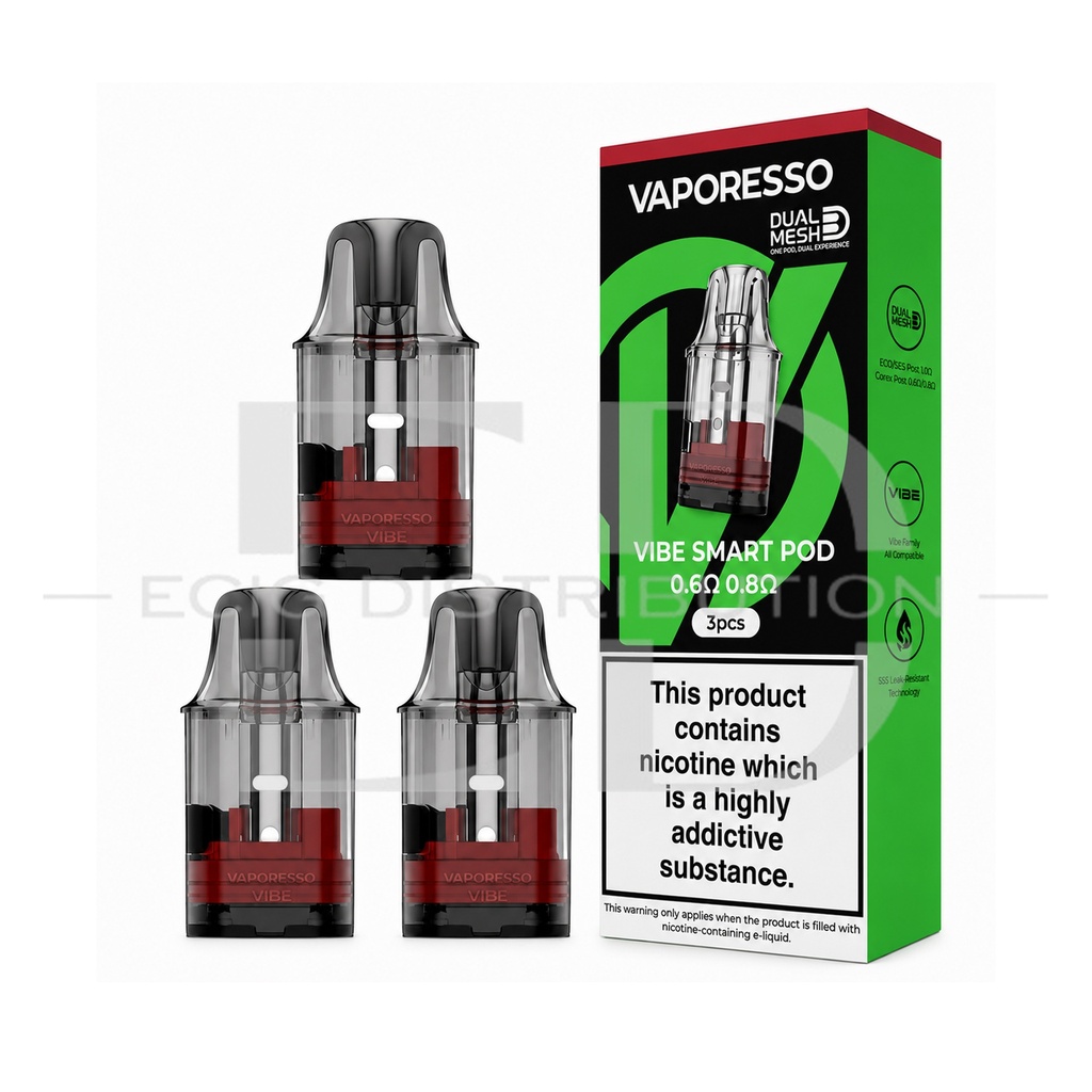 Vaporesso Vibe Dual Mesh Smart Refillable Pod 3Pcs/Pack - 0.6/0.8 Ohm ..