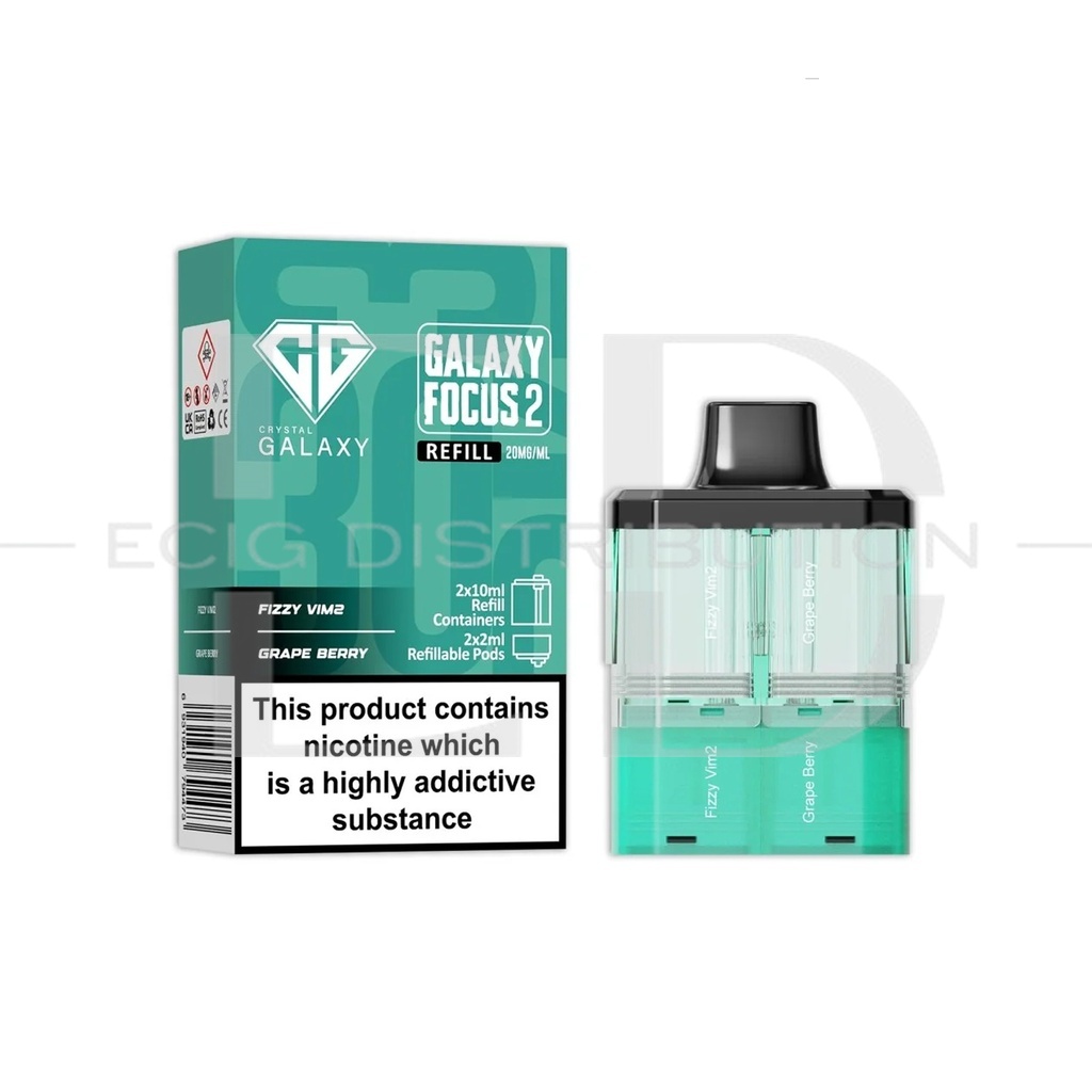 Crystal Galaxy Focus 2 30K Refillable Pod - Fizzy Vim2 / Grape Berry 20MG